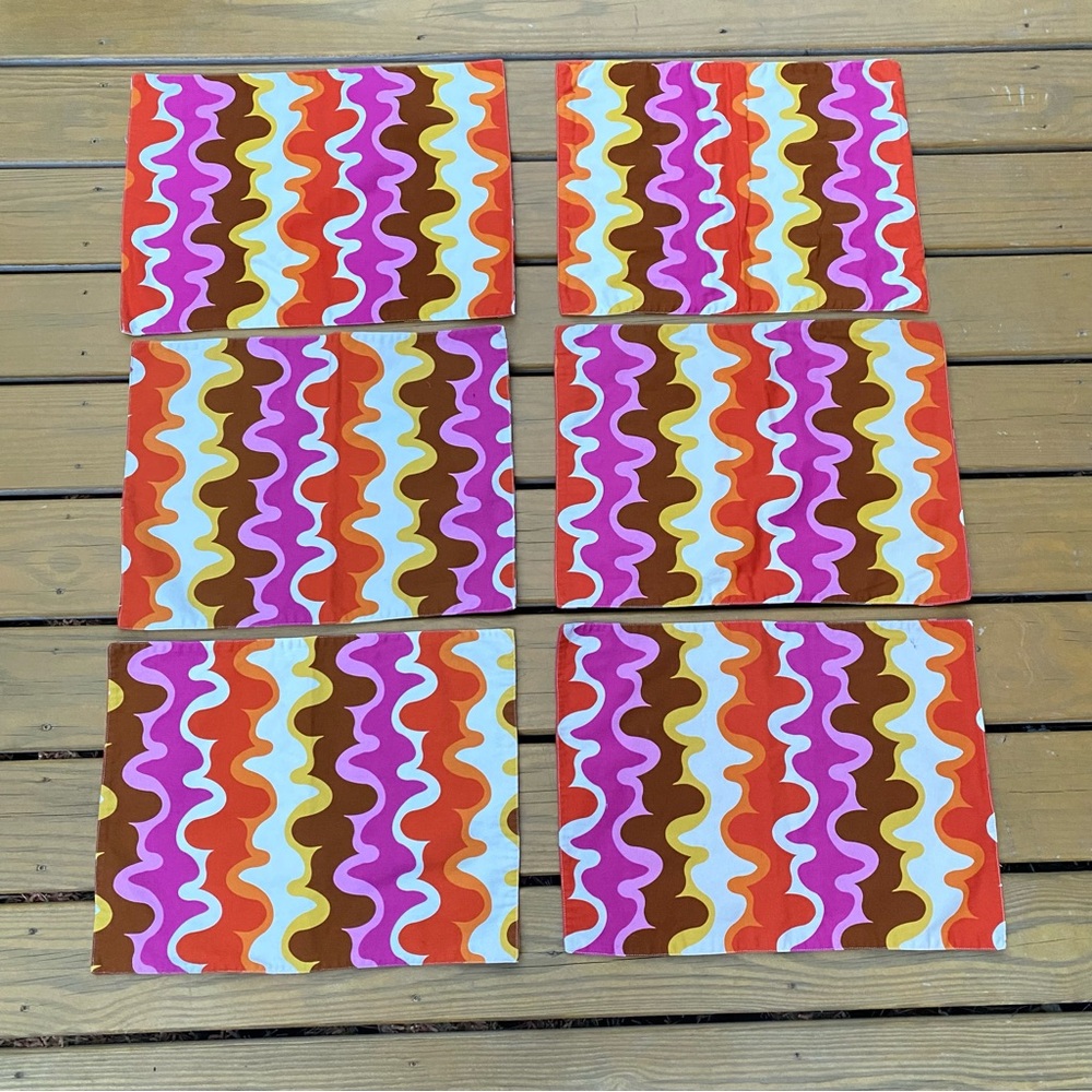 Vintage Placemat Set Groovy Abstract Cotton Set of 6